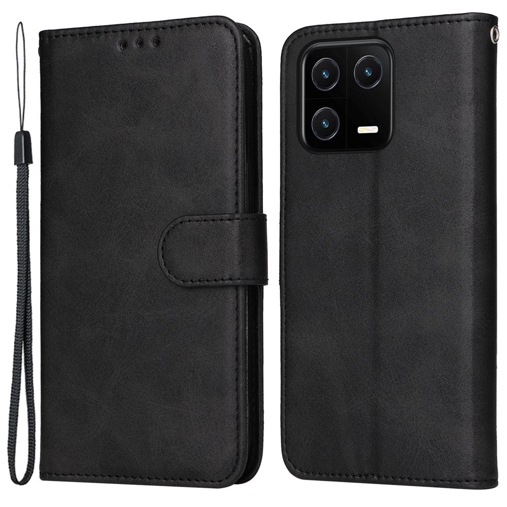 For Xiaomi 13 Anti-scratch Classic Calf Texture Phone Stand Case PU Leather Wallet Drop-proof Cover with Wrist Strap