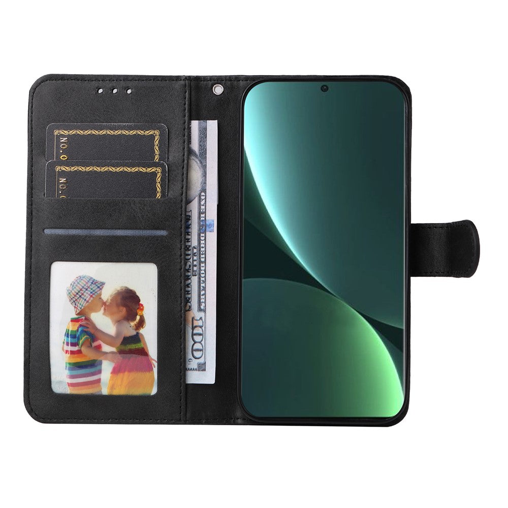 For Xiaomi 13 Anti-scratch Classic Calf Texture Phone Stand Case PU Leather Wallet Drop-proof Cover with Wrist Strap