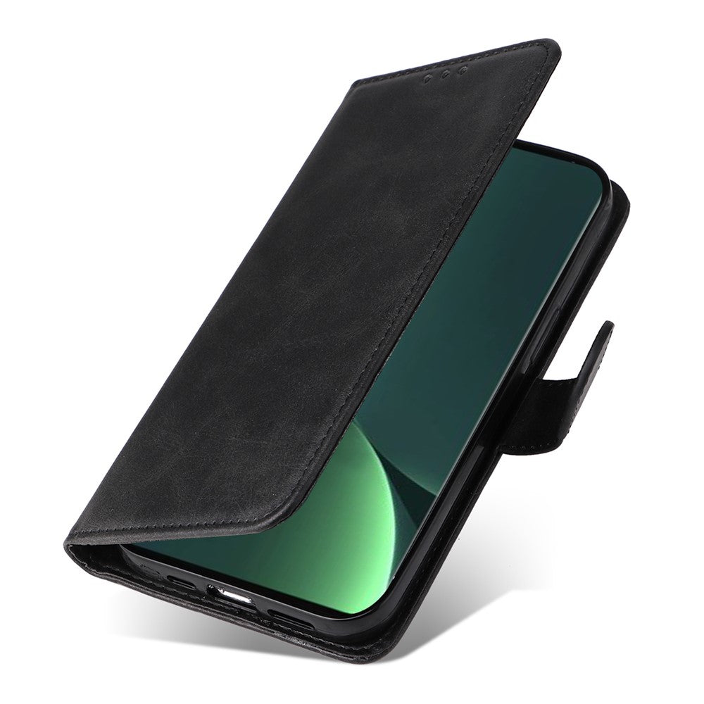 For Xiaomi 13 Anti-scratch Classic Calf Texture Phone Stand Case PU Leather Wallet Drop-proof Cover with Wrist Strap