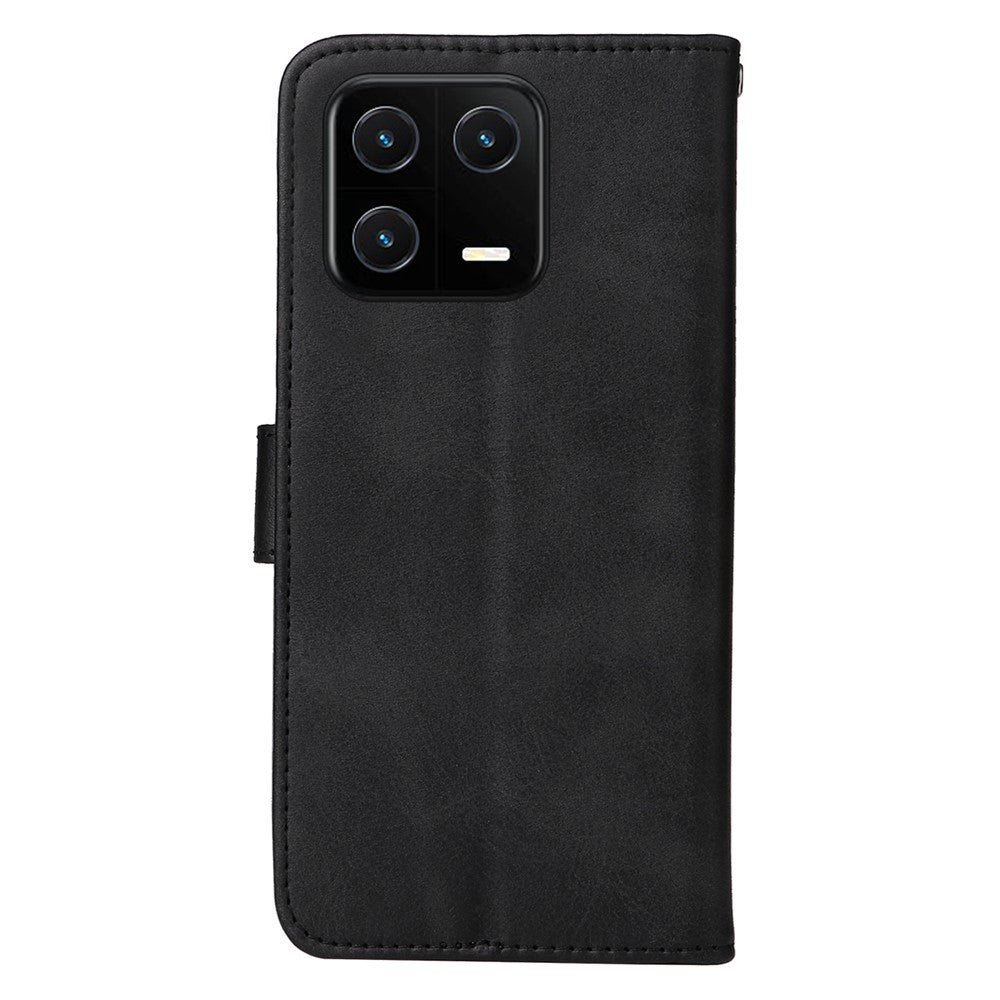 For Xiaomi 13 Anti-scratch Classic Calf Texture Phone Stand Case PU Leather Wallet Drop-proof Cover with Wrist Strap