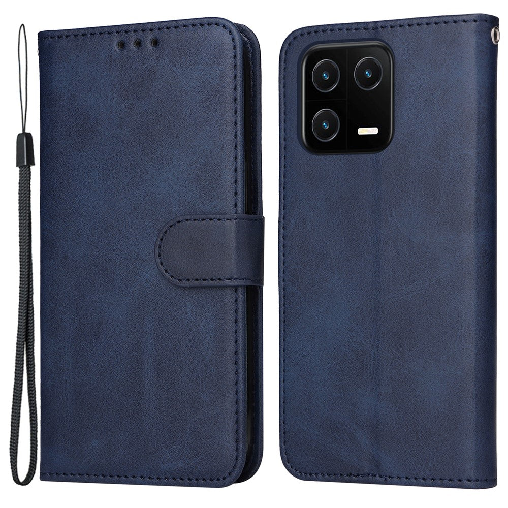 For Xiaomi 13 Anti-scratch Classic Calf Texture Phone Stand Case PU Leather Wallet Drop-proof Cover with Wrist Strap