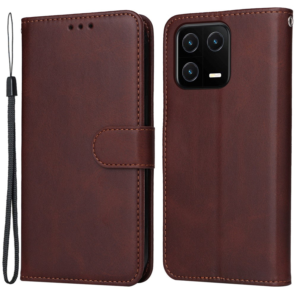 For Xiaomi 13 Anti-scratch Classic Calf Texture Phone Stand Case PU Leather Wallet Drop-proof Cover with Wrist Strap