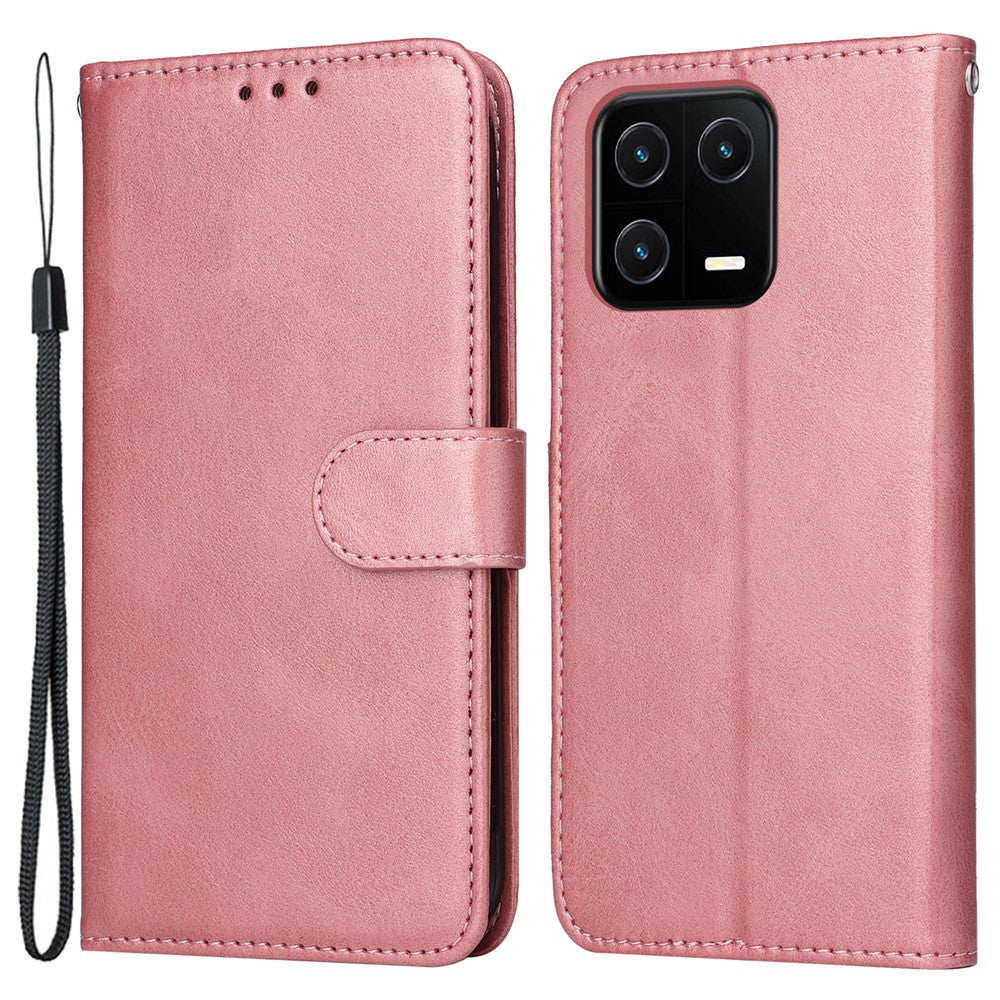 For Xiaomi 13 Pro 5G Cell Phone Case Bag Classic Calf Texture Supporting Stand PU Leather Wallet Shockproof Cover with Wrist Strap
