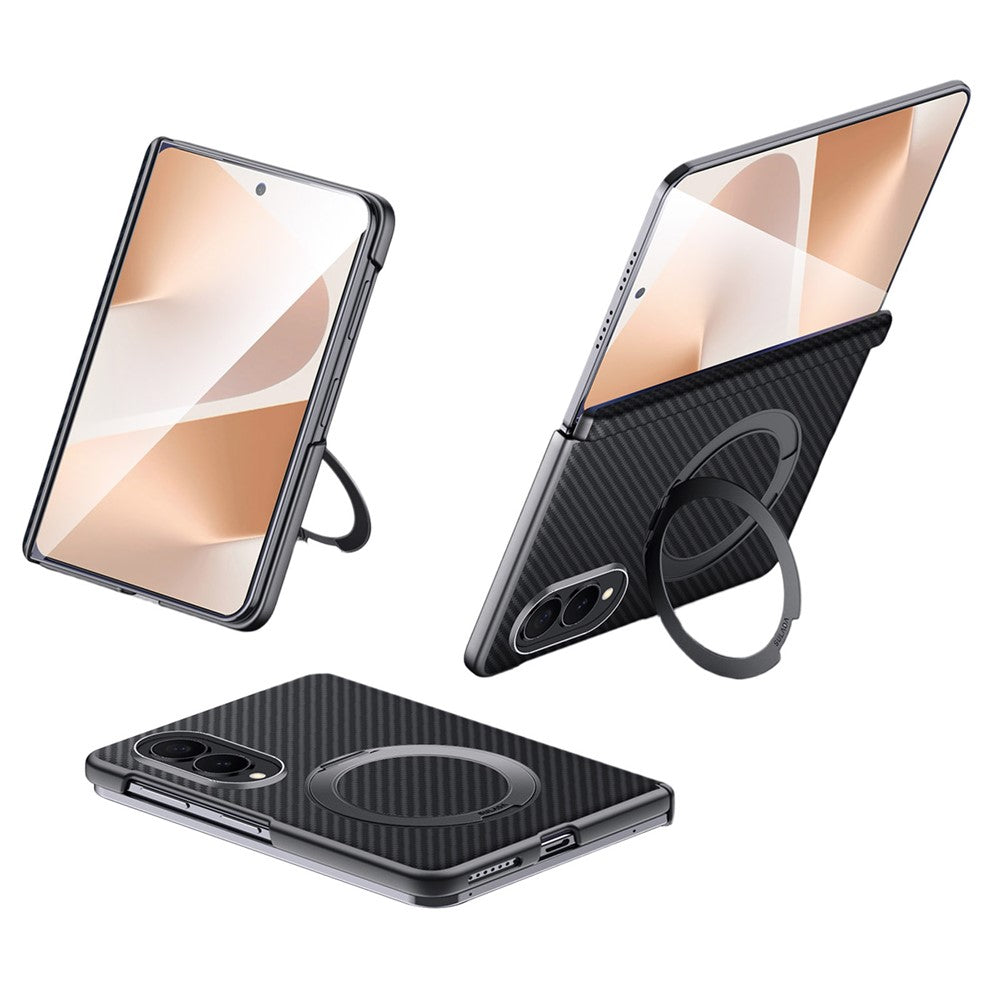 SULADA For Samsung Galaxy Z Fold8 Magnetic Case Kickstand PU + PC Phone Cover Carbon Fiber Texture