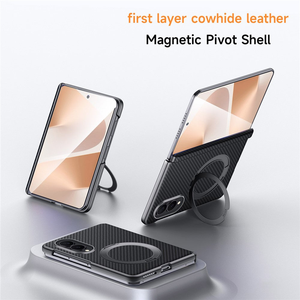 SULADA For Samsung Galaxy Z Fold8 Magnetic Case Kickstand PU + PC Phone Cover Carbon Fiber Texture