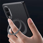 SULADA For Samsung Galaxy Z Fold8 Magnetic Case Kickstand PU + PC Phone Cover Carbon Fiber Texture