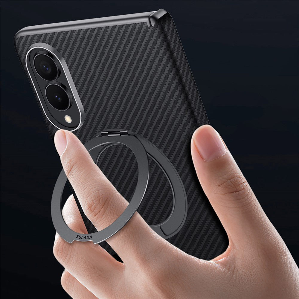 SULADA For Samsung Galaxy Z Fold8 Magnetic Case Kickstand PU + PC Phone Cover Carbon Fiber Texture