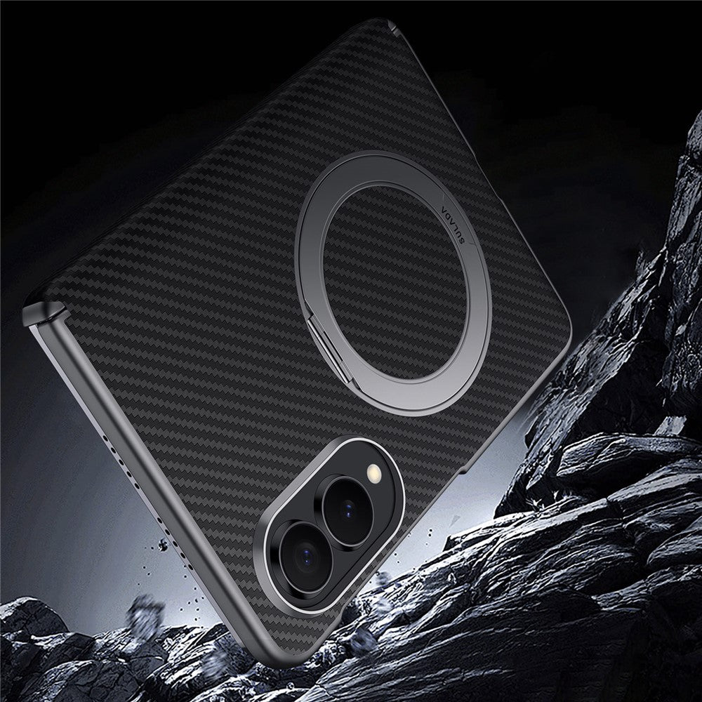 SULADA For Samsung Galaxy Z Fold8 Magnetic Case Kickstand PU + PC Phone Cover Carbon Fiber Texture