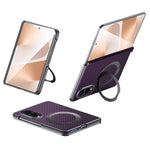 SULADA For Samsung Galaxy Z Fold8 Magnetic Case Kickstand PU + PC Phone Cover Carbon Fiber Texture