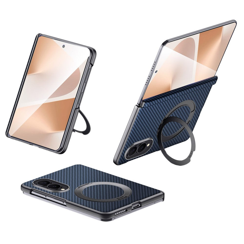 SULADA For Samsung Galaxy Z Fold8 Magnetic Case Kickstand PU + PC Phone Cover Carbon Fiber Texture