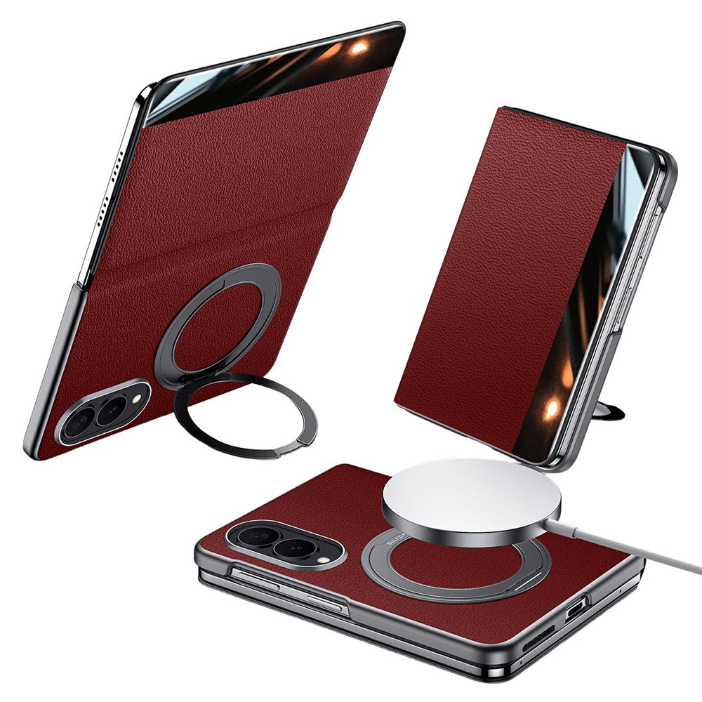 SULADA-magnetisk skal til Samsung Galaxy Z Fold8 med stativ, mobilskal i ægte okselæder med kortholder