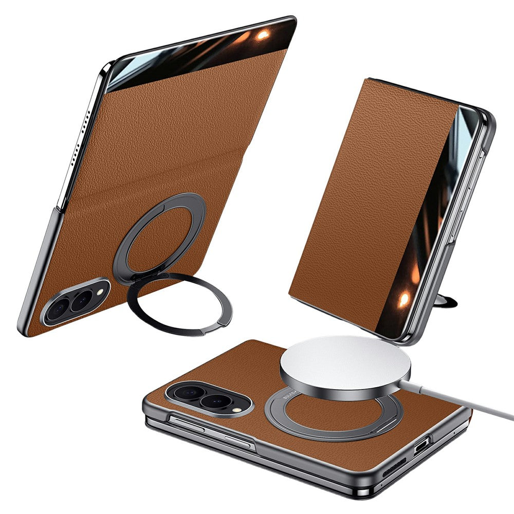 SULADA-magnetisk skal til Samsung Galaxy Z Fold8 med stativ, mobilskal i ægte okselæder med kortholder