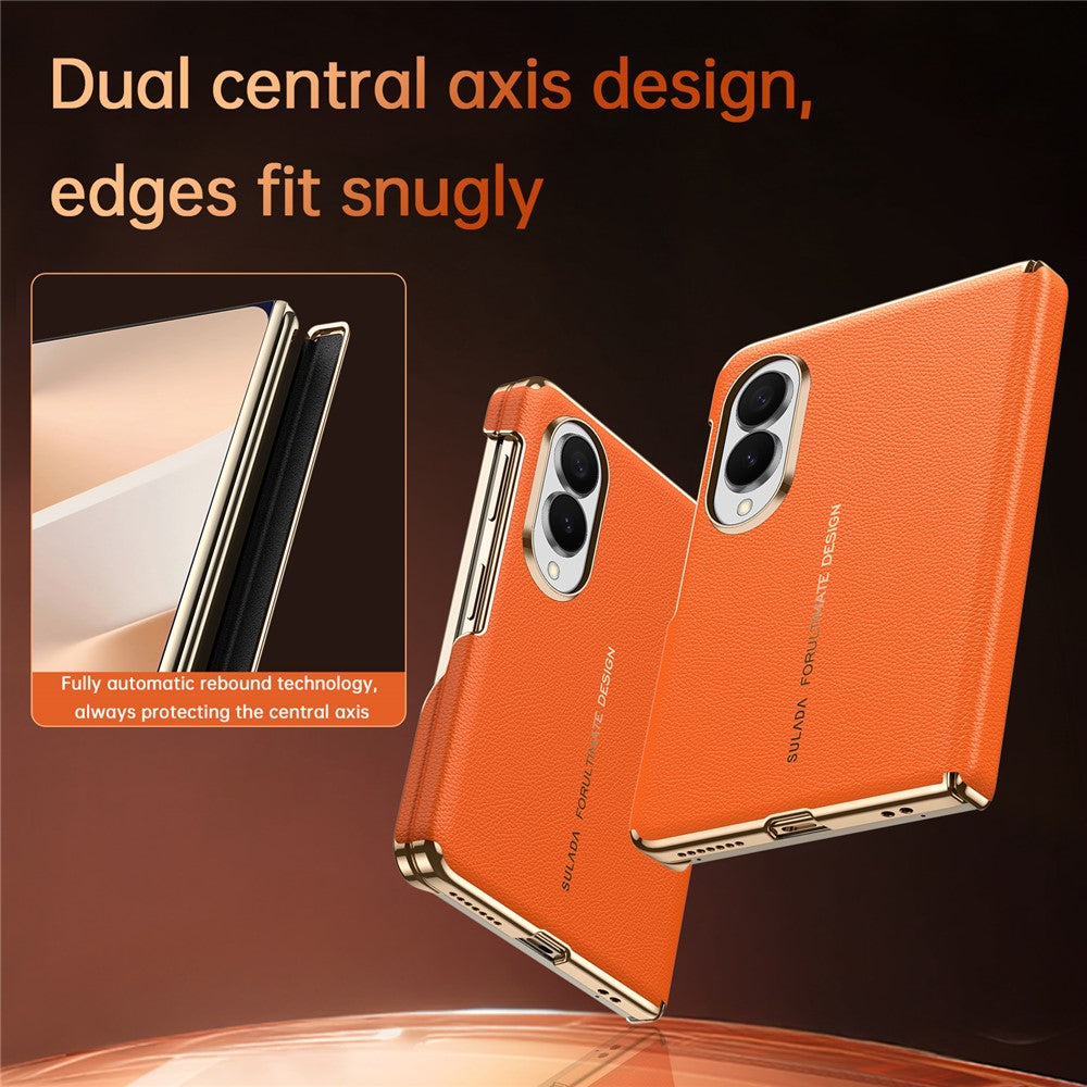 SULADA for Samsung Galaxy Z Fold8 Magnetic Case Dual-Axis Design Hinge Protection Genuine Cow Leather + PC Phone Cover