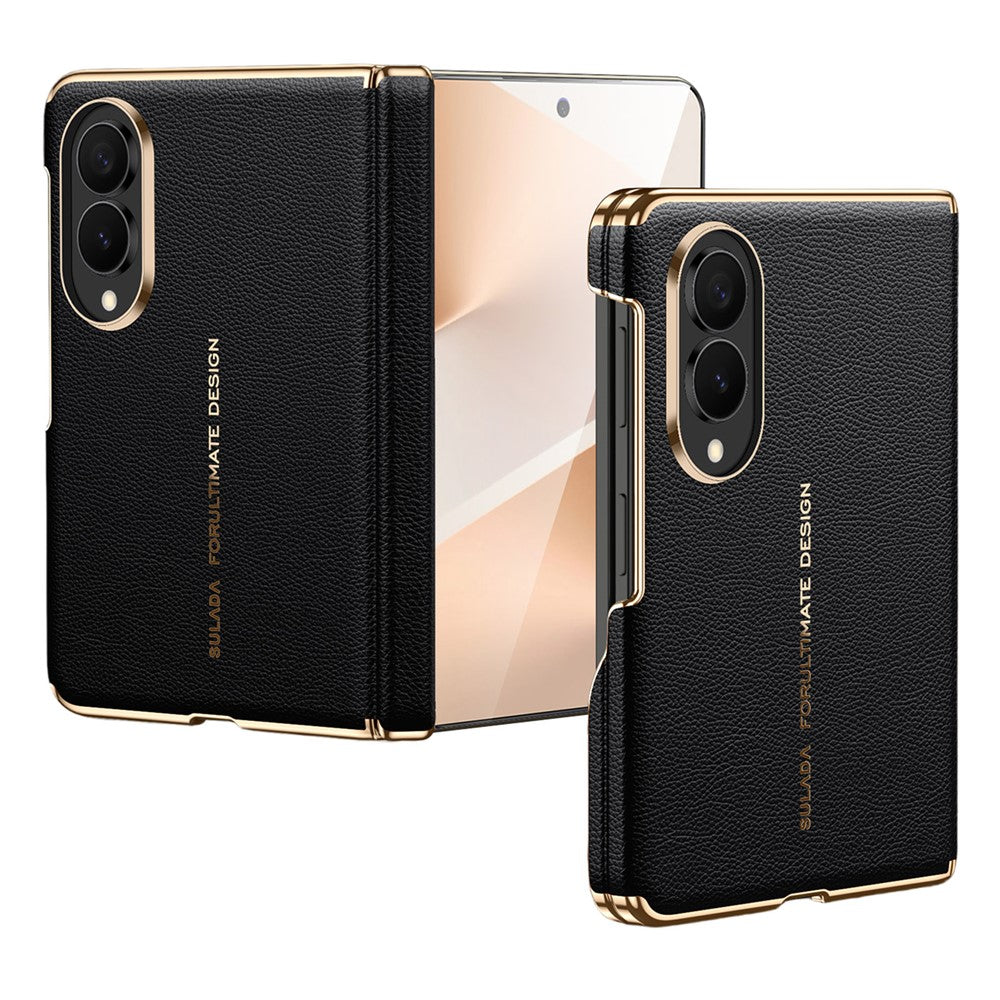 SULADA for Samsung Galaxy Z Fold8 Magnetic Case Dual-Axis Design Hinge Protection Genuine Cow Leather + PC Phone Cover