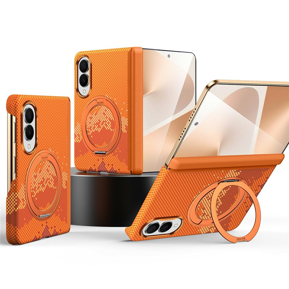 SULADA for Samsung Galaxy Z Fold8 Magnetic Case 360° Rotating Ring Kickstand Golden Mountain Pattern PC Slim Phone Cover