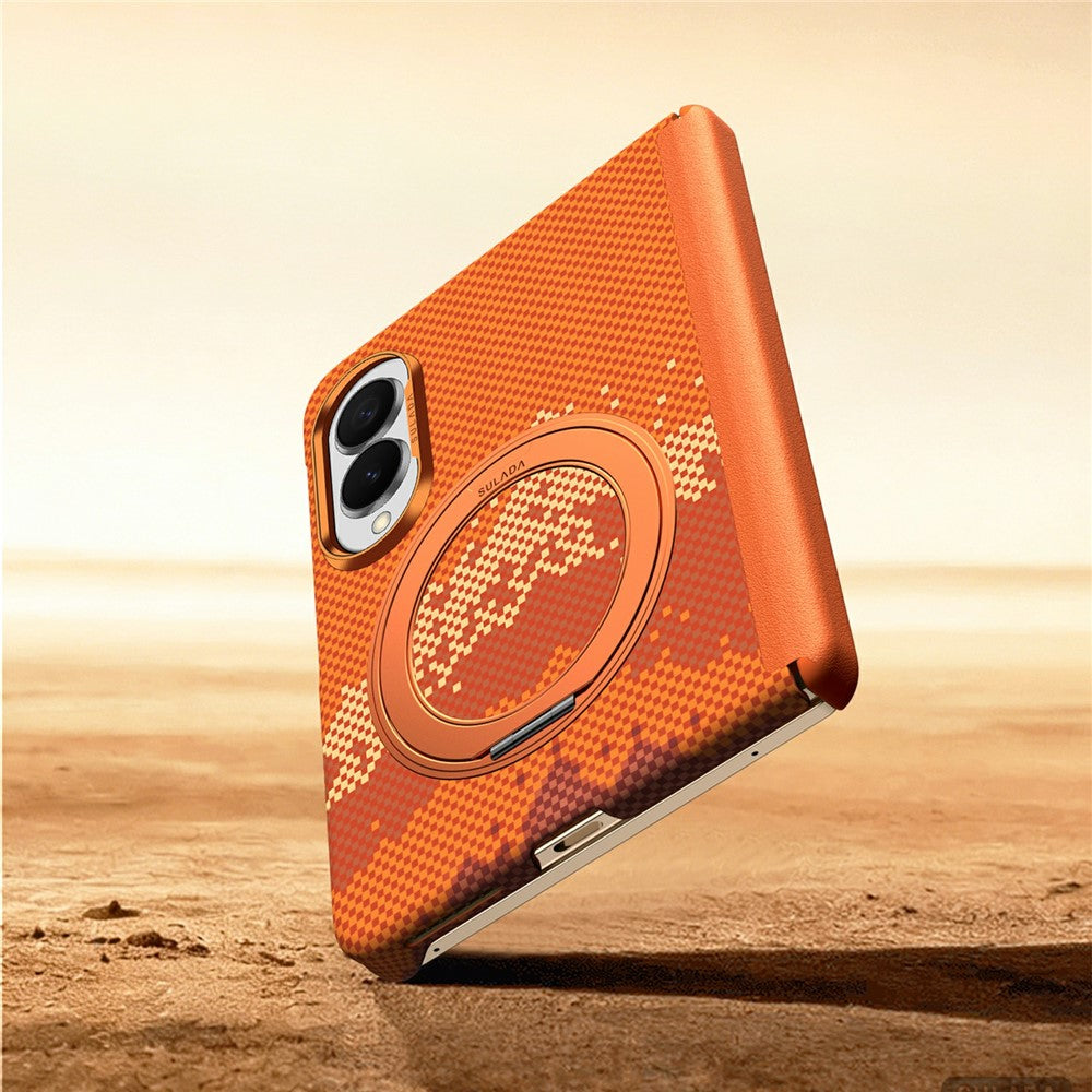 SULADA for Samsung Galaxy Z Fold8 Magnetic Case 360° Rotating Ring Kickstand Golden Mountain Pattern PC Slim Phone Cover