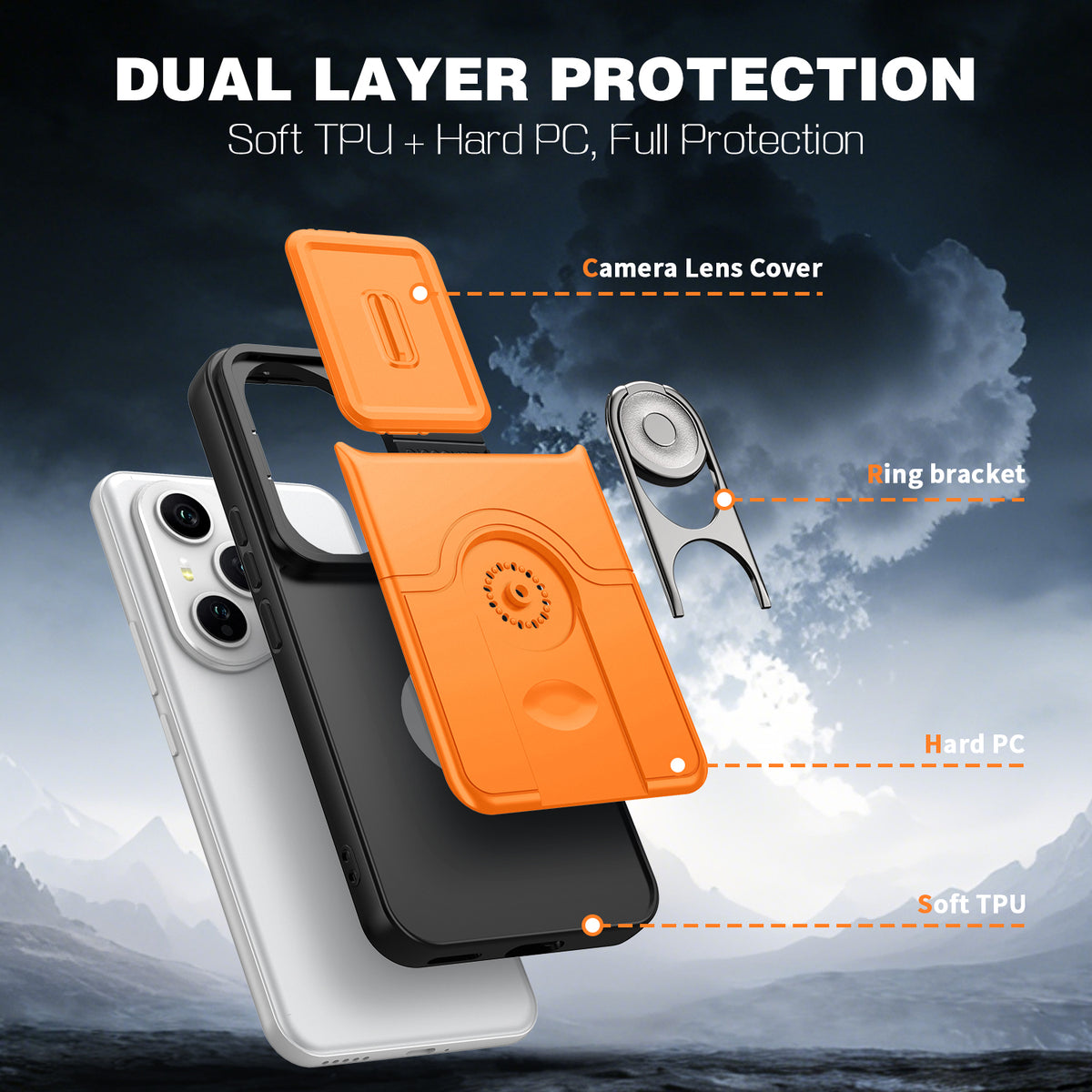 For Honor 400 Pro 5G (Global) Case with Slide Camera Cover Kickstand PC + TPU Protective Phone Shell