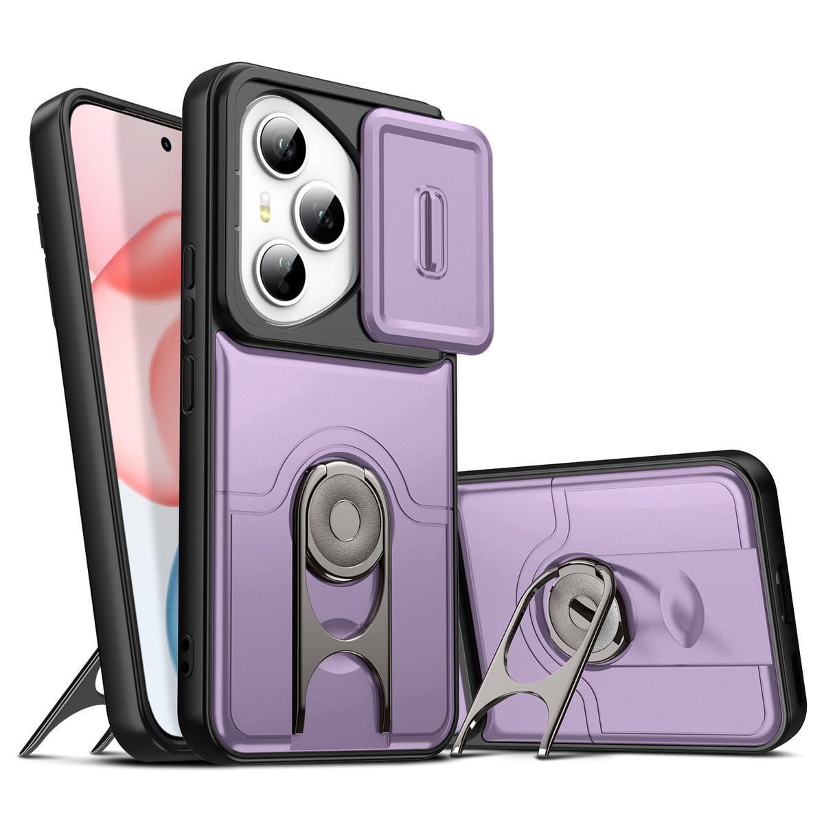 For Honor 400 Pro 5G (Global) Case with Slide Camera Cover Kickstand PC + TPU Protective Phone Shell
