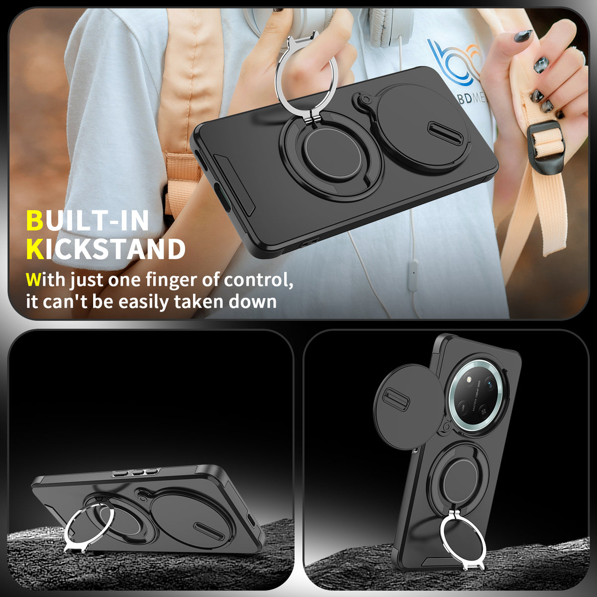 For Honor Magic7 Lite 5G / Honor X9c 5G / Honor X60 Pro 5G Case with Slide Camera Cover Kickstand PC + TPU Protective Phone Shell