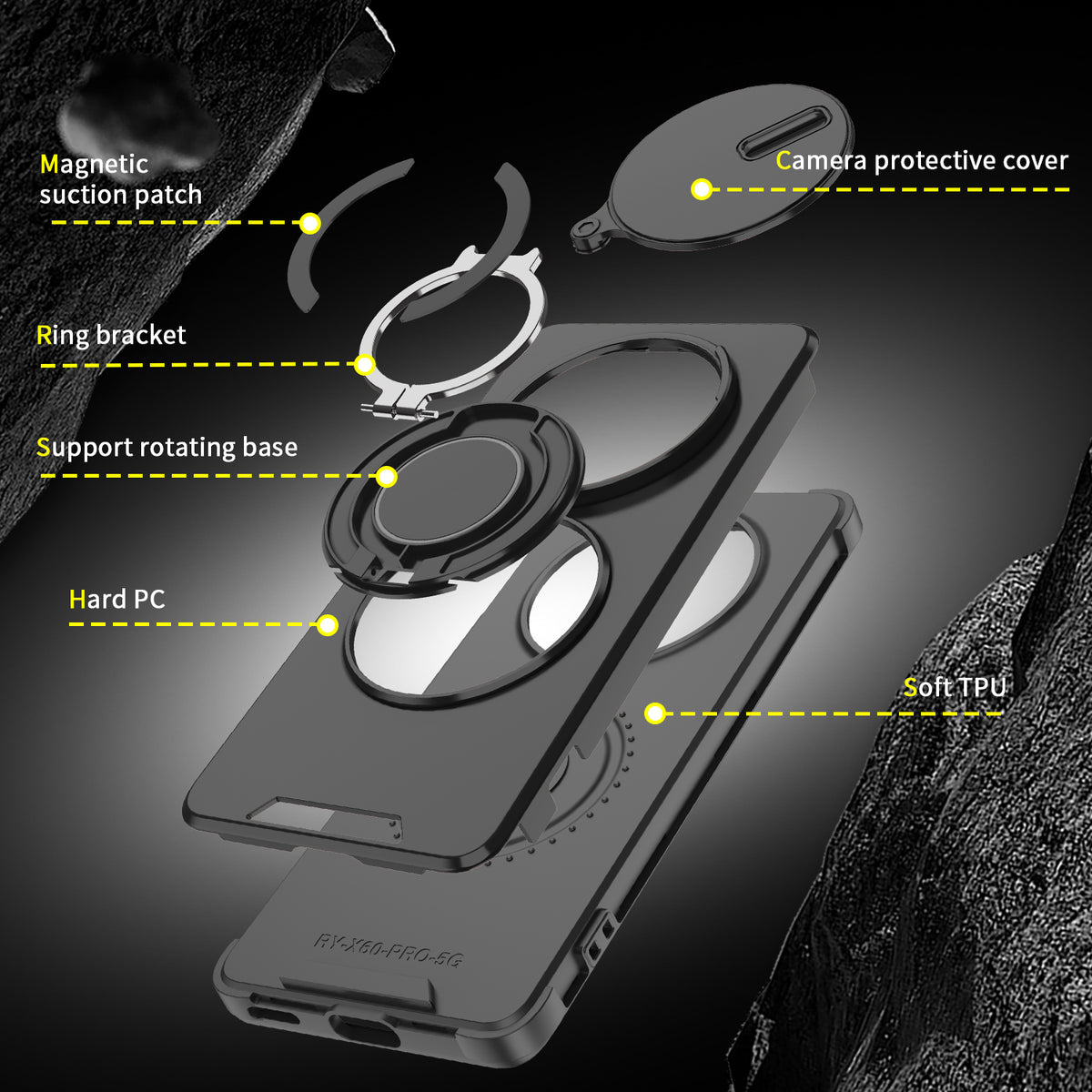 For Honor Magic7 Lite 5G / Honor X9c 5G / Honor X60 Pro 5G Case with Slide Camera Cover Kickstand PC + TPU Protective Phone Shell