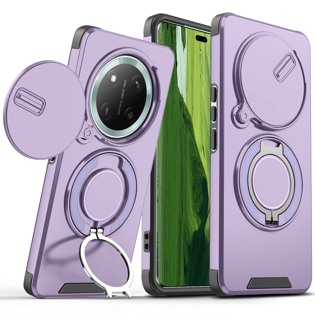 For Honor Magic7 Lite 5G / Honor X9c 5G / Honor X60 Pro 5G Case with Slide Camera Cover Kickstand PC + TPU Protective Phone Shell