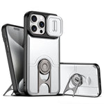 For iPhone 15 Pro Case with Slide Camera Cover Kickstand PC + TPU Protective Phone Shell