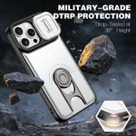 For iPhone 15 Pro Case with Slide Camera Cover Kickstand PC + TPU Protective Phone Shell