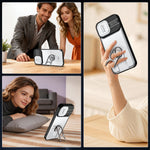 For iPhone 15 Pro Max Case with Slide Camera Cover Kickstand PC + TPU Protective Phone Shell