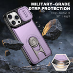For iPhone 15 Pro Max Case with Slide Camera Cover Kickstand PC + TPU Protective Phone Shell