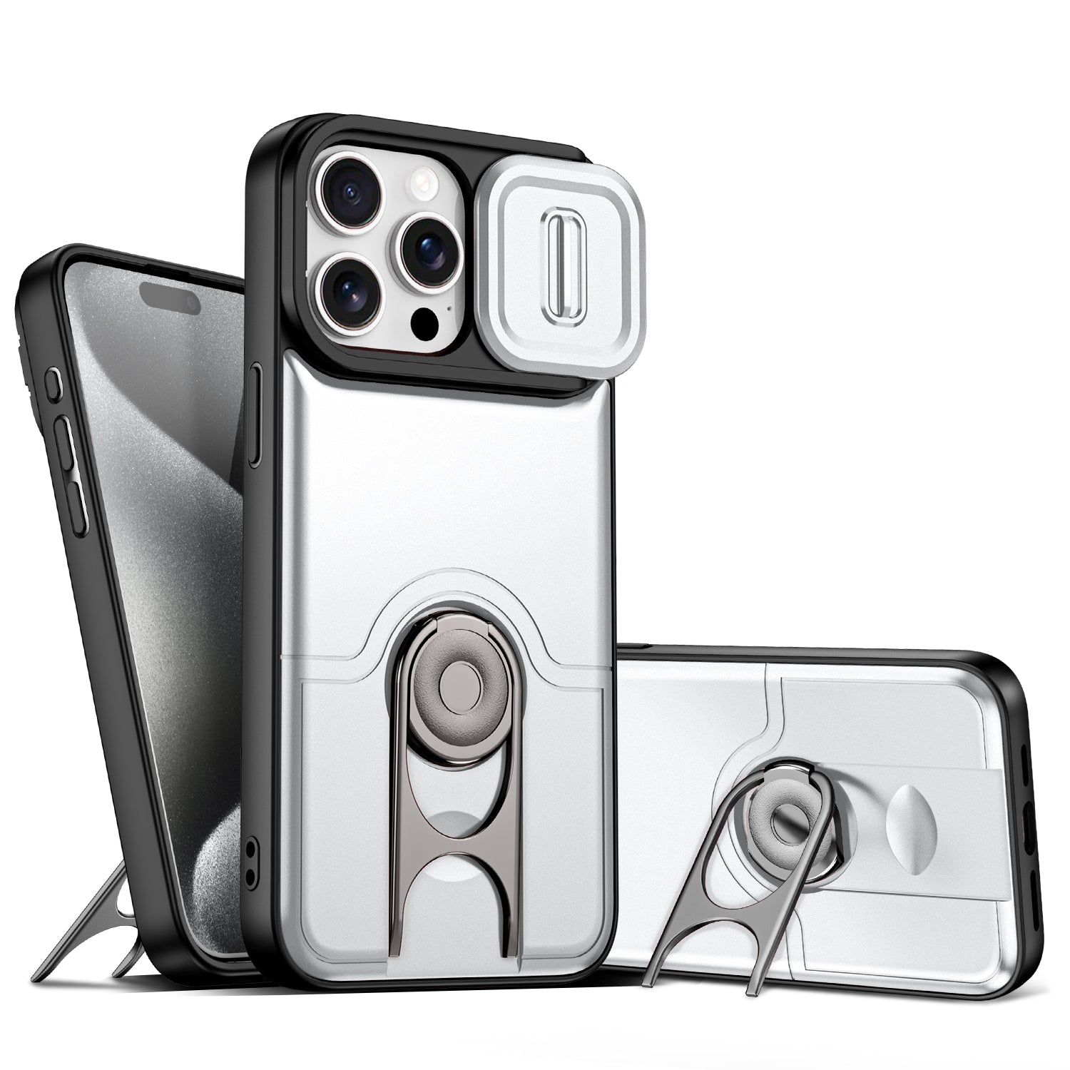 Til iPhone 13 Pro cover med skydeligt kameradæksel, støttefod, PC + TPU beskyttende telefoncover