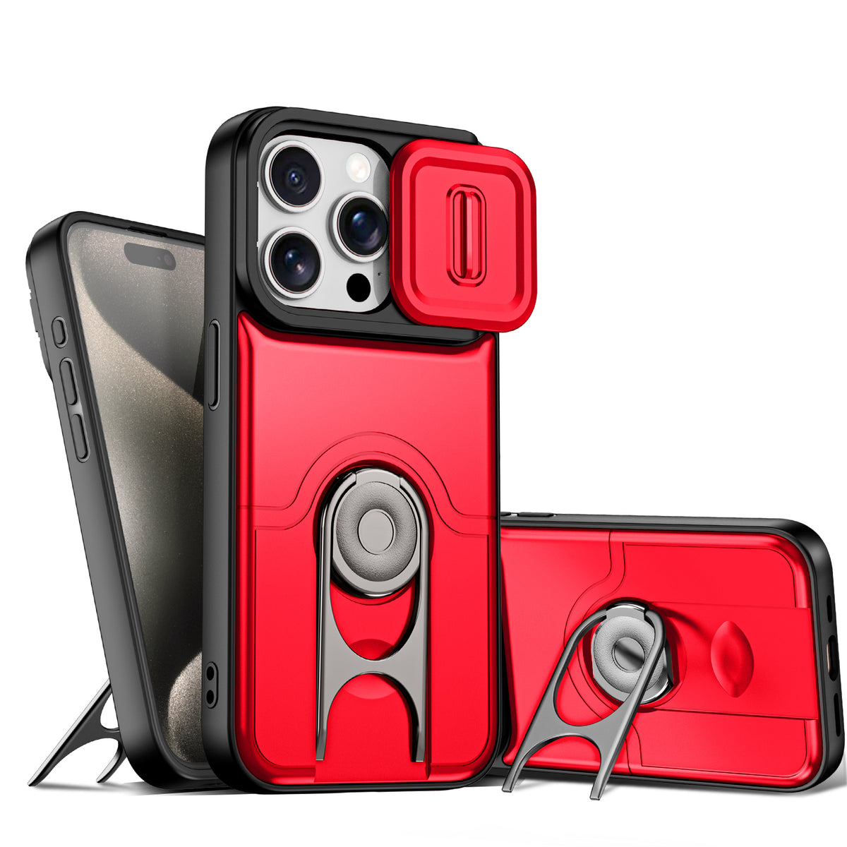 Til iPhone 13 Pro Max Cover med Skydbart Kameralåg Støttefod PC + TPU Beskyttende Telefoncover