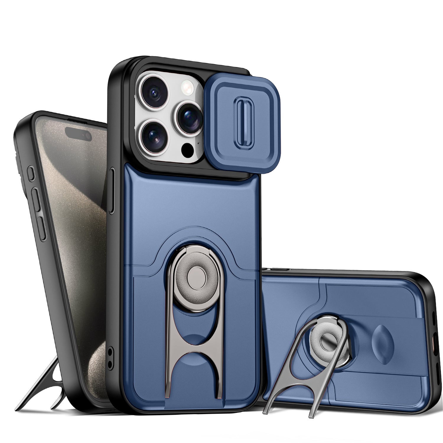 Skal för iPhone 13 Pro Max med glidande kameraskydd, stativ, PC + TPU-skyddande mobilskal