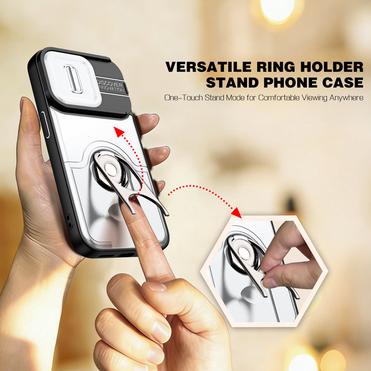 For iPhone 14 Pro Case with Slide Camera Cover Kickstand PC + TPU Protective Phone Shell