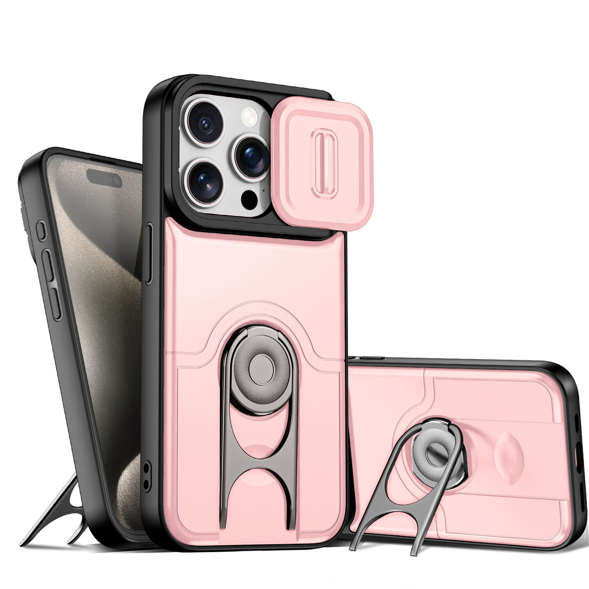 For iPhone 14 Pro Case with Slide Camera Cover Kickstand PC + TPU Protective Phone Shell