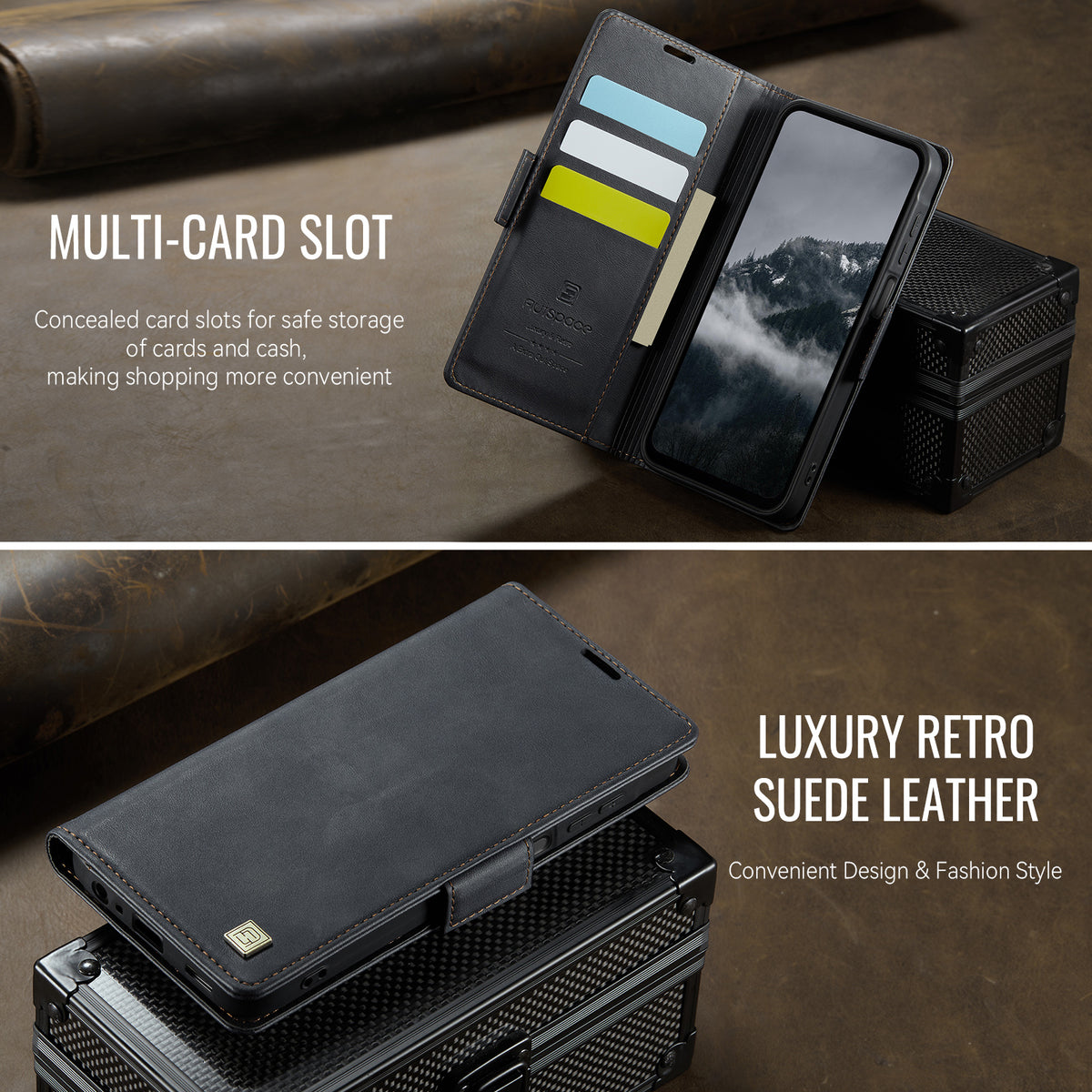 AUTSPACE til Samsung Galaxy A07 4G / Galaxy A06 4G / Galaxy A06 5G / Galaxy A08 5G / Galaxy A08 4G A11 cover RFID-blokerende retro læder mobiltelefonpung-cover