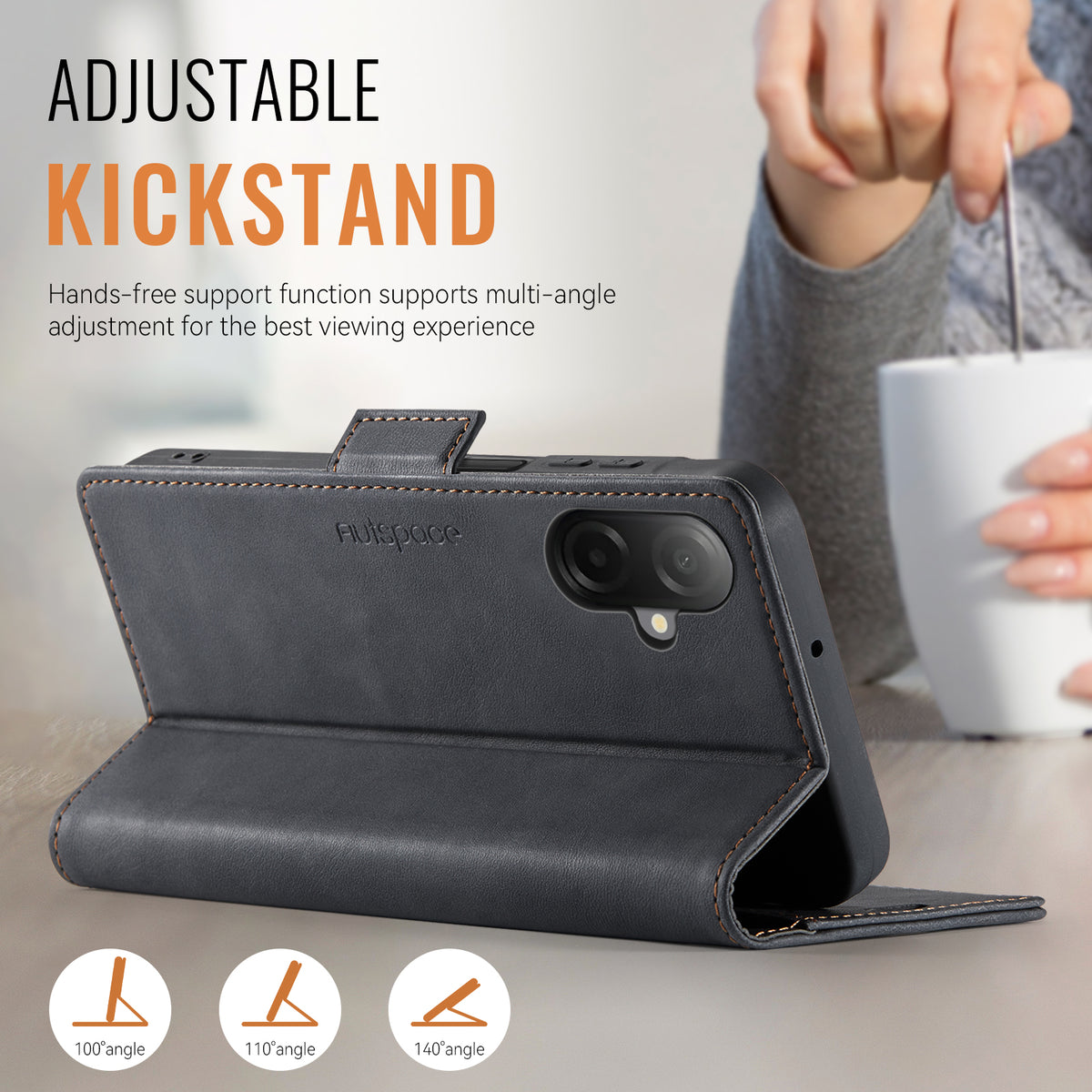 AUTSPACE til Samsung Galaxy A07 4G / Galaxy A06 4G / Galaxy A06 5G / Galaxy A08 5G / Galaxy A08 4G A11 cover RFID-blokerende retro læder mobiltelefonpung-cover