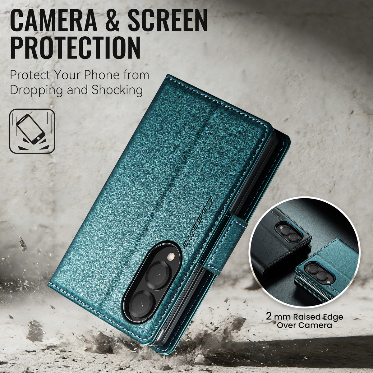 CASEME til Samsung Galaxy Z Fold8 cover 023-serien RFID-blokerende pung stand skinnende Litchi tekstur læder telefoncover