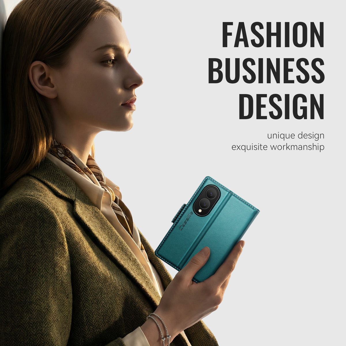 CASEME til Samsung Galaxy Z Fold8 cover 023-serien RFID-blokerende pung stand skinnende Litchi tekstur læder telefoncover