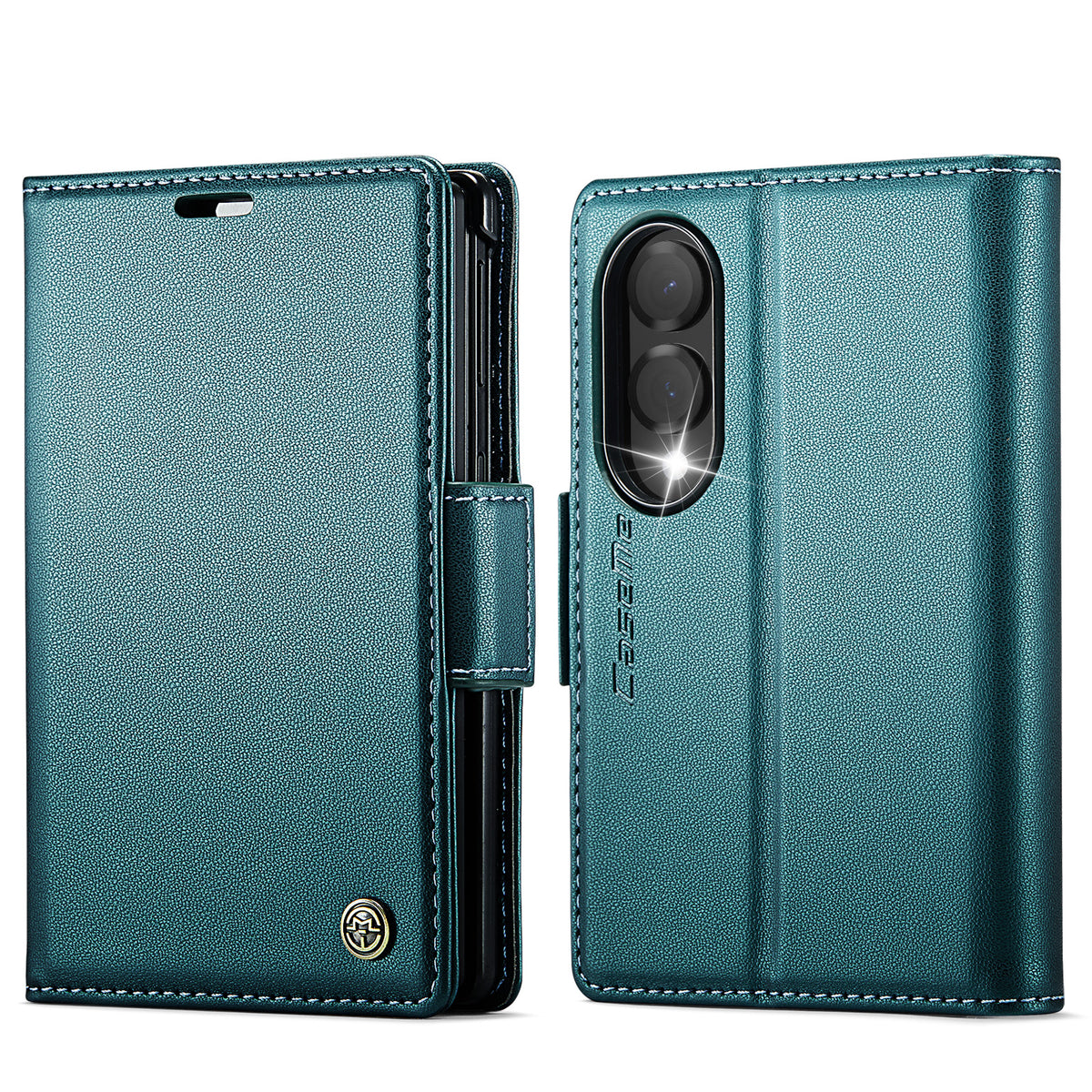CASEME til Samsung Galaxy Z Fold8 cover 023-serien RFID-blokerende pung stand skinnende Litchi tekstur læder telefoncover