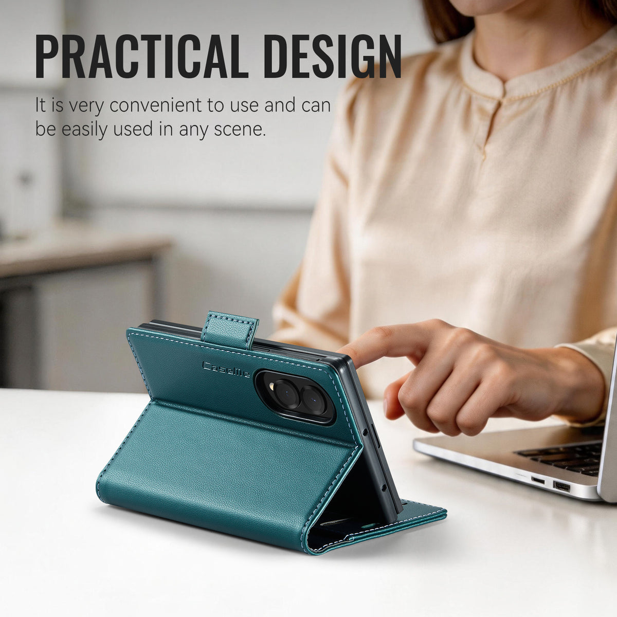 CASEME til Samsung Galaxy Z Fold8 cover 023-serien RFID-blokerende pung stand skinnende Litchi tekstur læder telefoncover