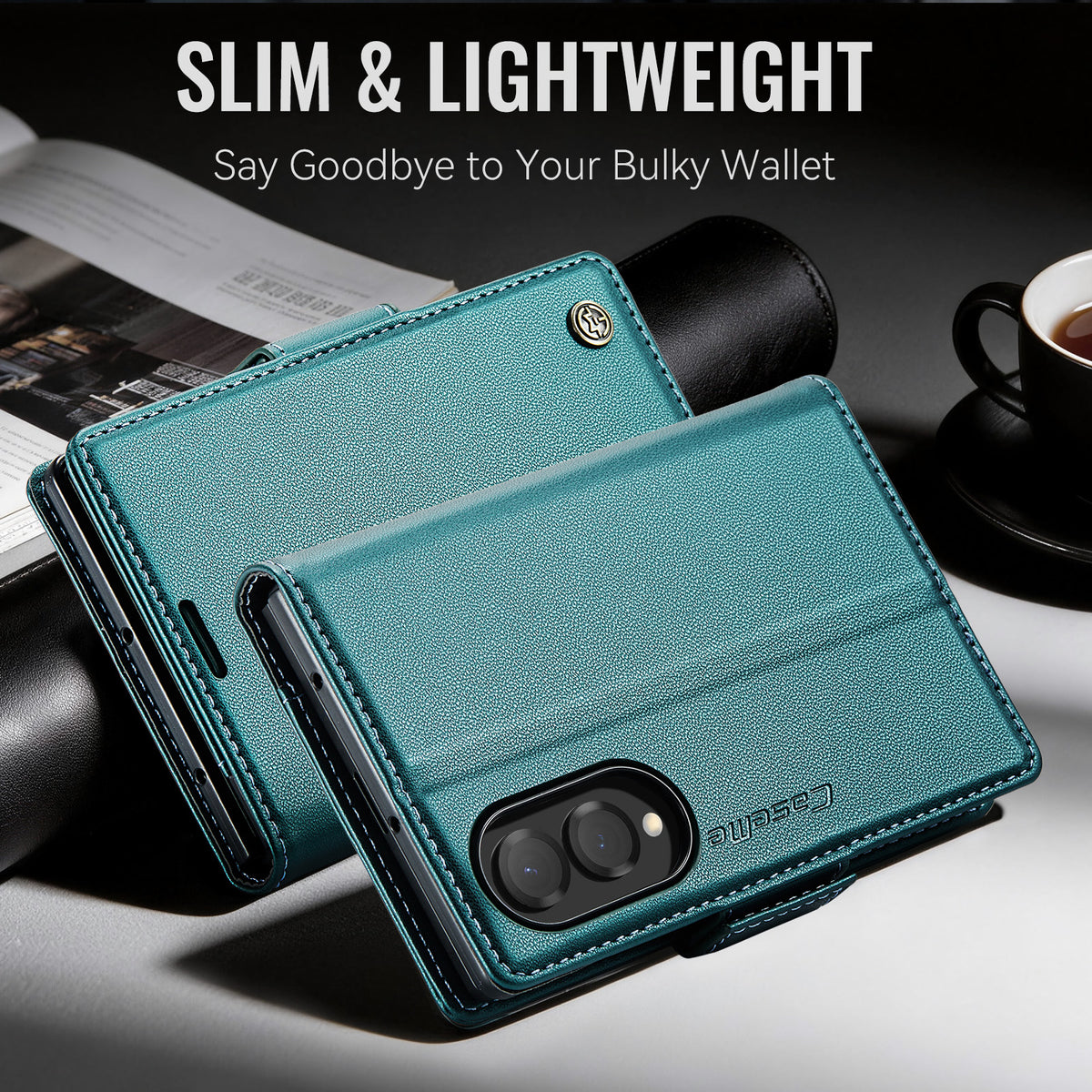 CASEME til Samsung Galaxy Z Fold8 cover 023-serie RFID-blokerende pung stander blank litchi tekstur læder telefoncover