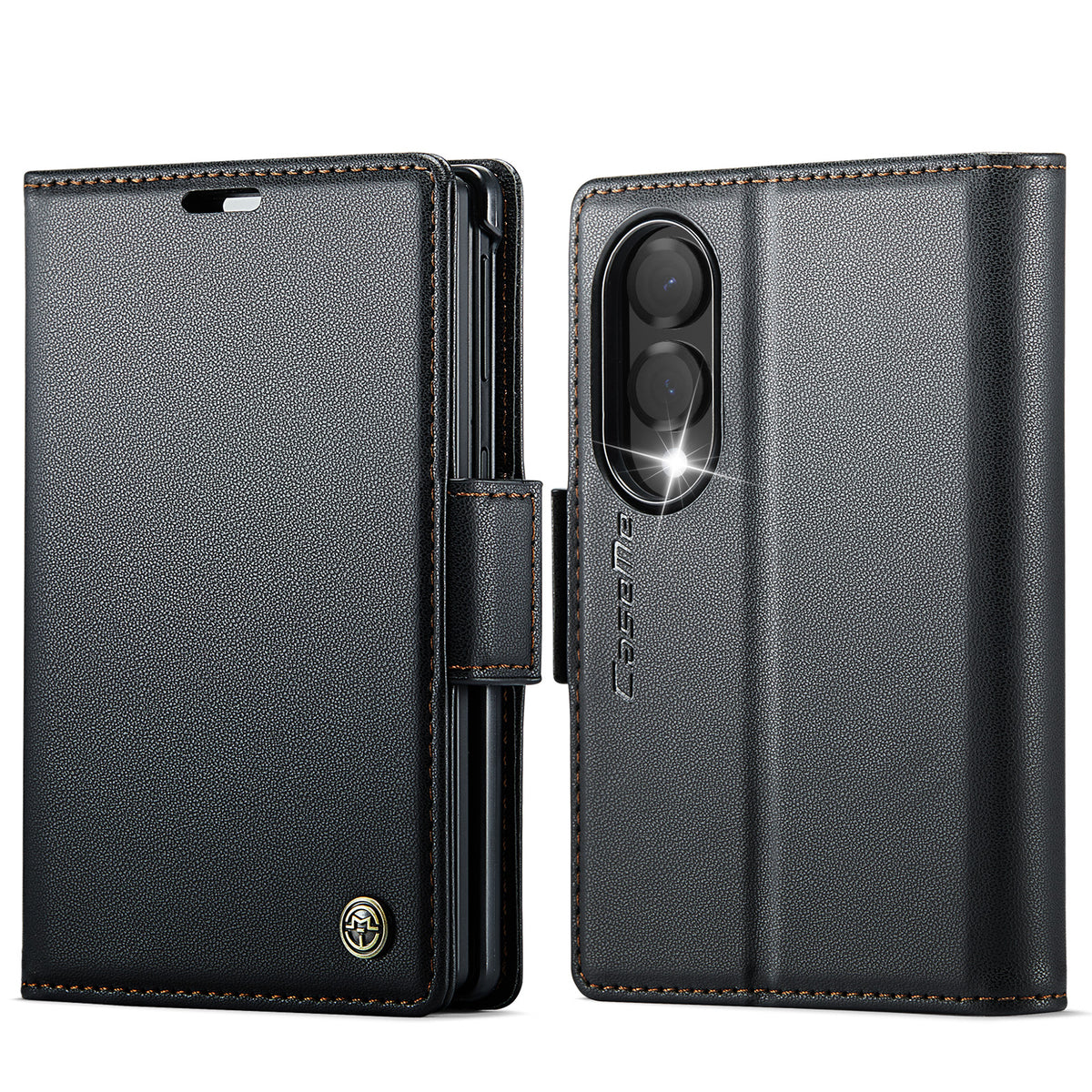 CASEME til Samsung Galaxy Z Fold8 cover 023-serien RFID-blokerende pung stand skinnende Litchi tekstur læder telefoncover