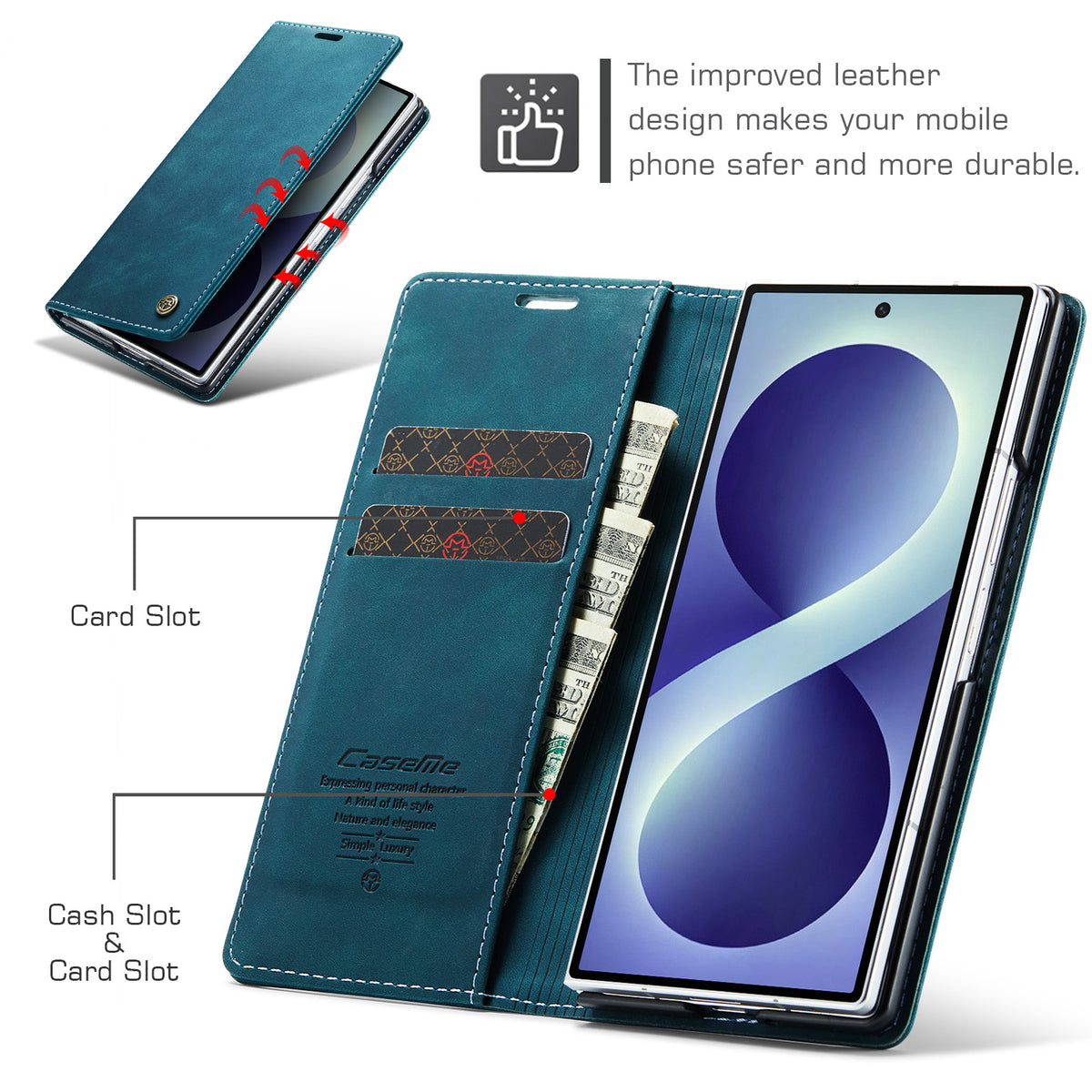 CASEME til Samsung Galaxy Z Fold8 Ultra Pung Etui, 013-serien PU Læder Telefoncover Stativ