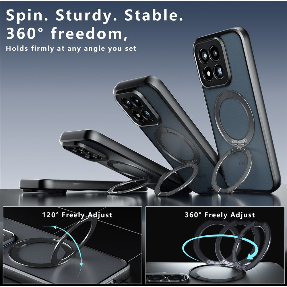 For Xiaomi 17 Max Matte Skin-touch Magnetic Case 360° Rotating Kickstand Shockproof TPU + PC Phone Cover