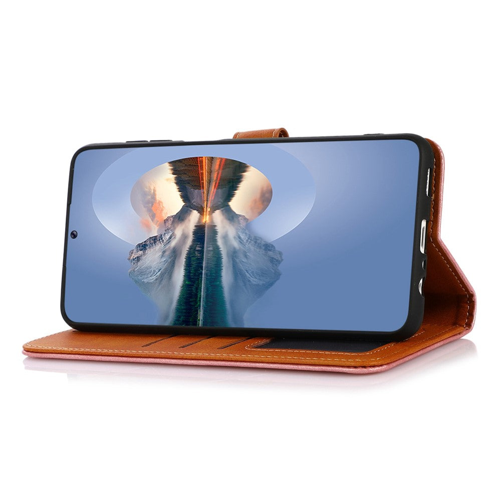 KHAZNEH For Samsung Galaxy A34 5G Cowhide Texture PU Leather Gold Buckle Phone Case Stand Wallet Drop Protection Cover