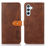 KHAZNEH For Samsung Galaxy A34 5G Cowhide Texture PU Leather Gold Buckle Phone Case Stand Wallet Drop Protection Cover