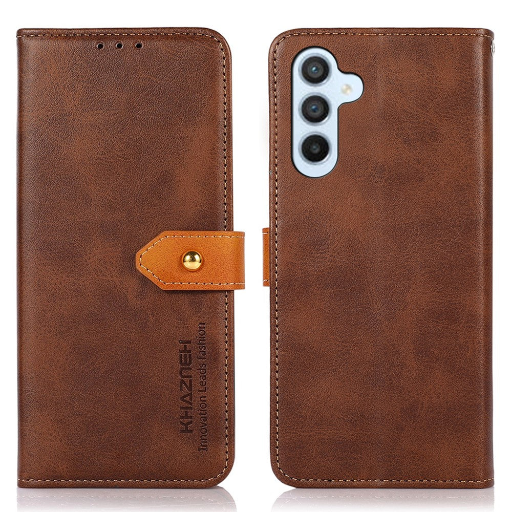 KHAZNEH For Samsung Galaxy A34 5G Cowhide Texture PU Leather Gold Buckle Phone Case Stand Wallet Drop Protection Cover