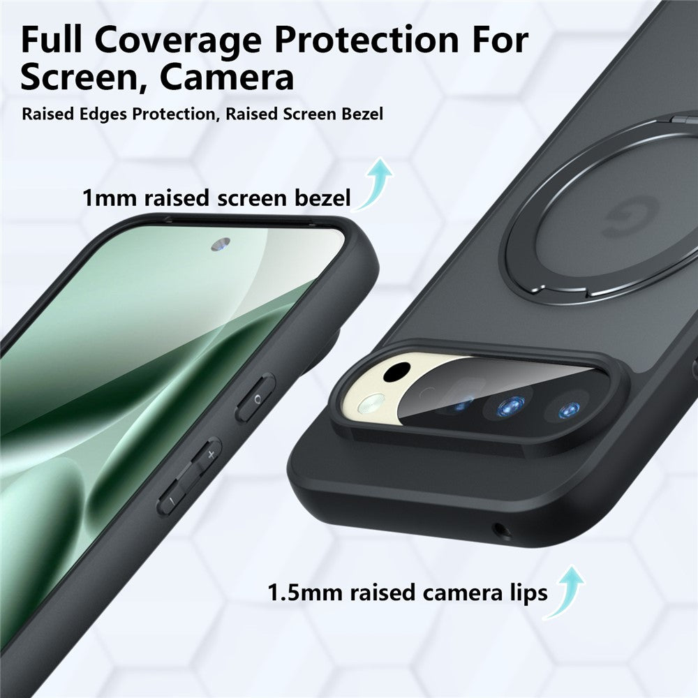 Til Google Pixel 10 Pro XL Mat Skin-touch Magnetisk Cover 360° Roterbart Støtteben Stødsikkert TPU + PC Telefoncover