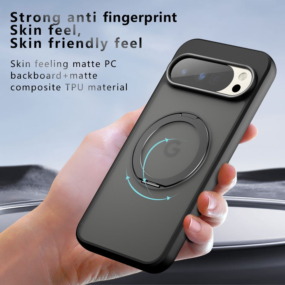 Til Google Pixel 10 Pro XL Mat Skin-touch Magnetisk Cover 360° Roterbart Støtteben Stødsikkert TPU + PC Telefoncover