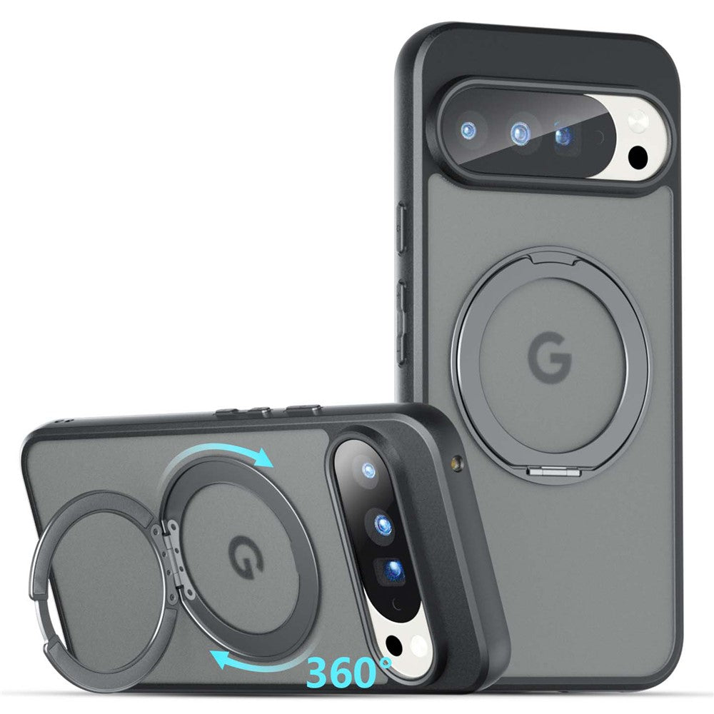 Til Google Pixel 10 Pro XL Mat Skin-touch Magnetisk Cover 360° Roterbart Støtteben Stødsikkert TPU + PC Telefoncover